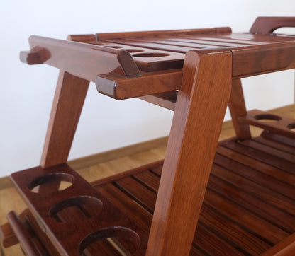 EstablishedLines Tricomfort Solid Rosewood Large Wheel Outdoor Indoor Serving Cart Made in France