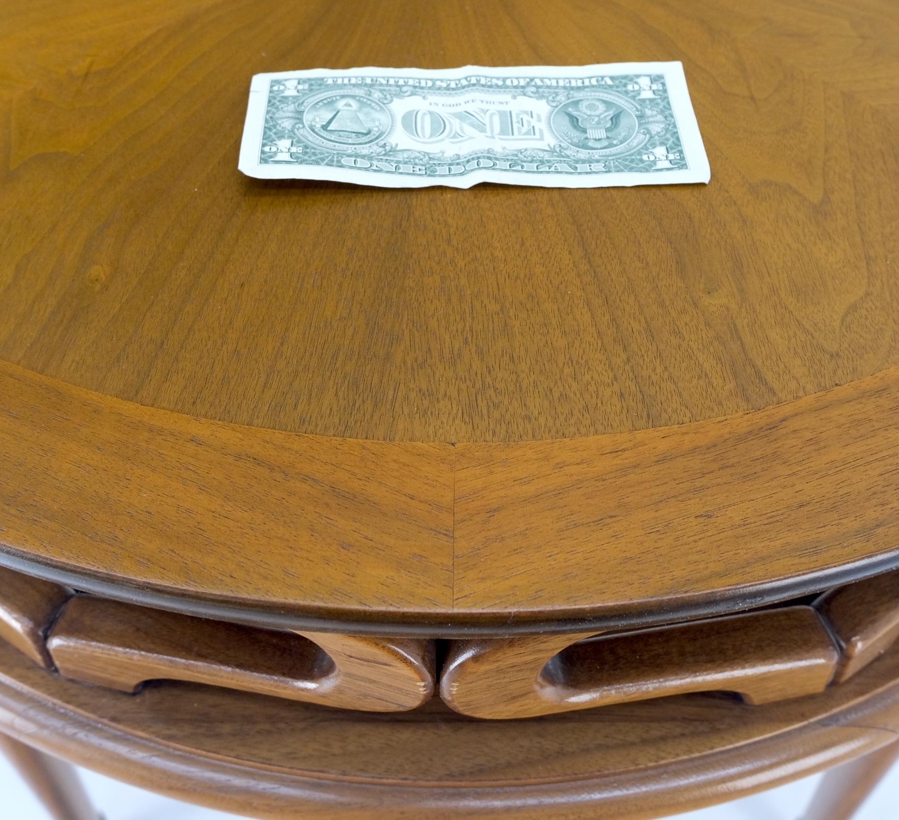 EstablishedLines Pierced Caved Ornament Round Walnut Banded Mid-Century Modern Side End Table