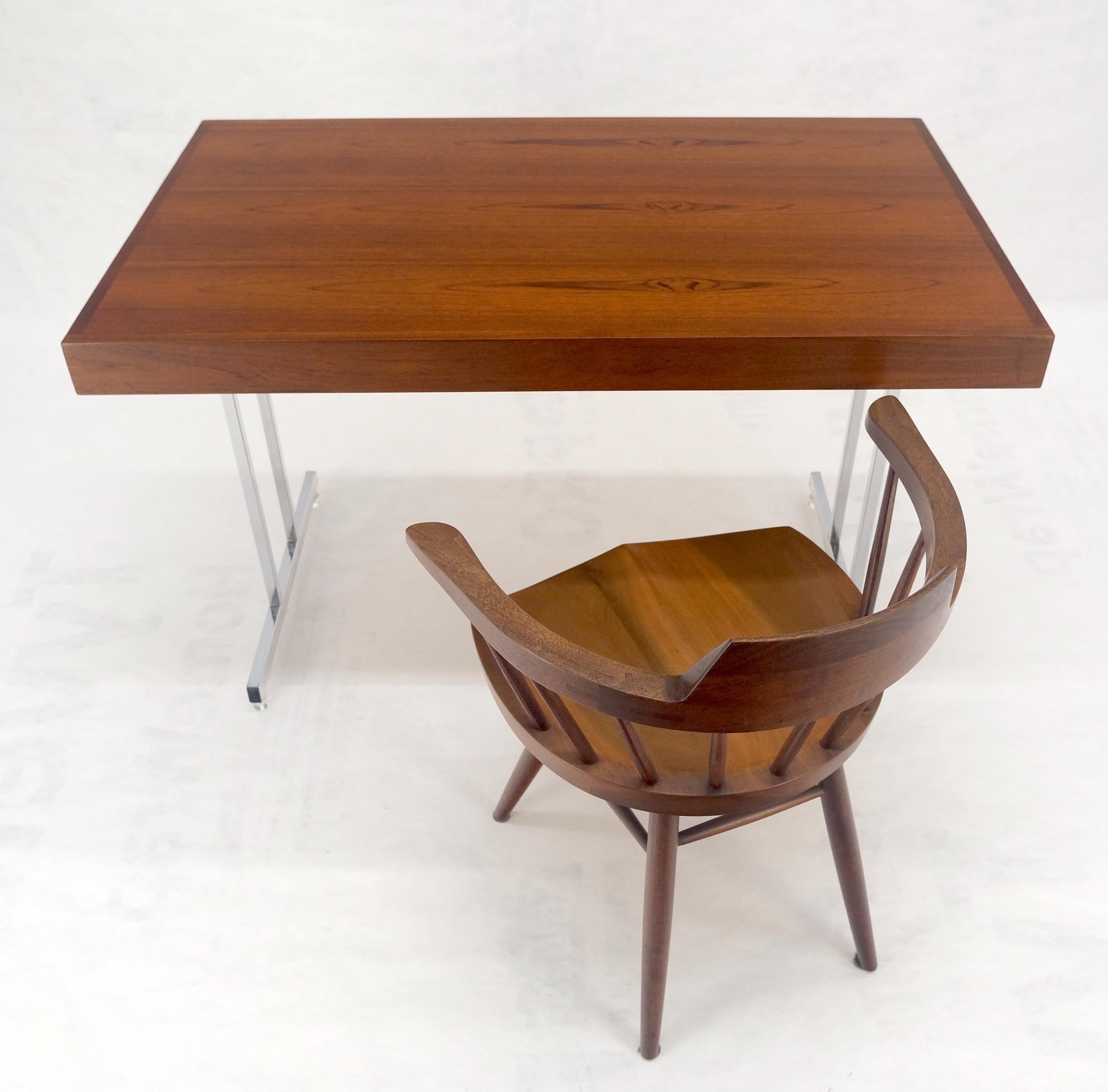 EstablishedLines Danish Mid Century Modern Teak Top Chrome Legs Folding Desk Mint