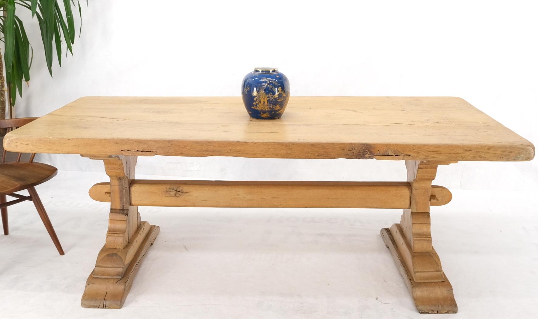 EstablishedLines Large Antique Solid Oak Slab Top Trestle Farm Dining Conference Table