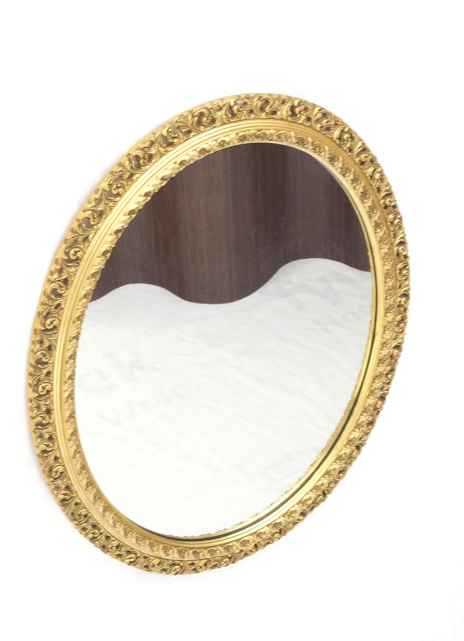 EstablishedLines Oval Gesso & Carved Wood Gold Gilt Frame Wall Mirror Mint!