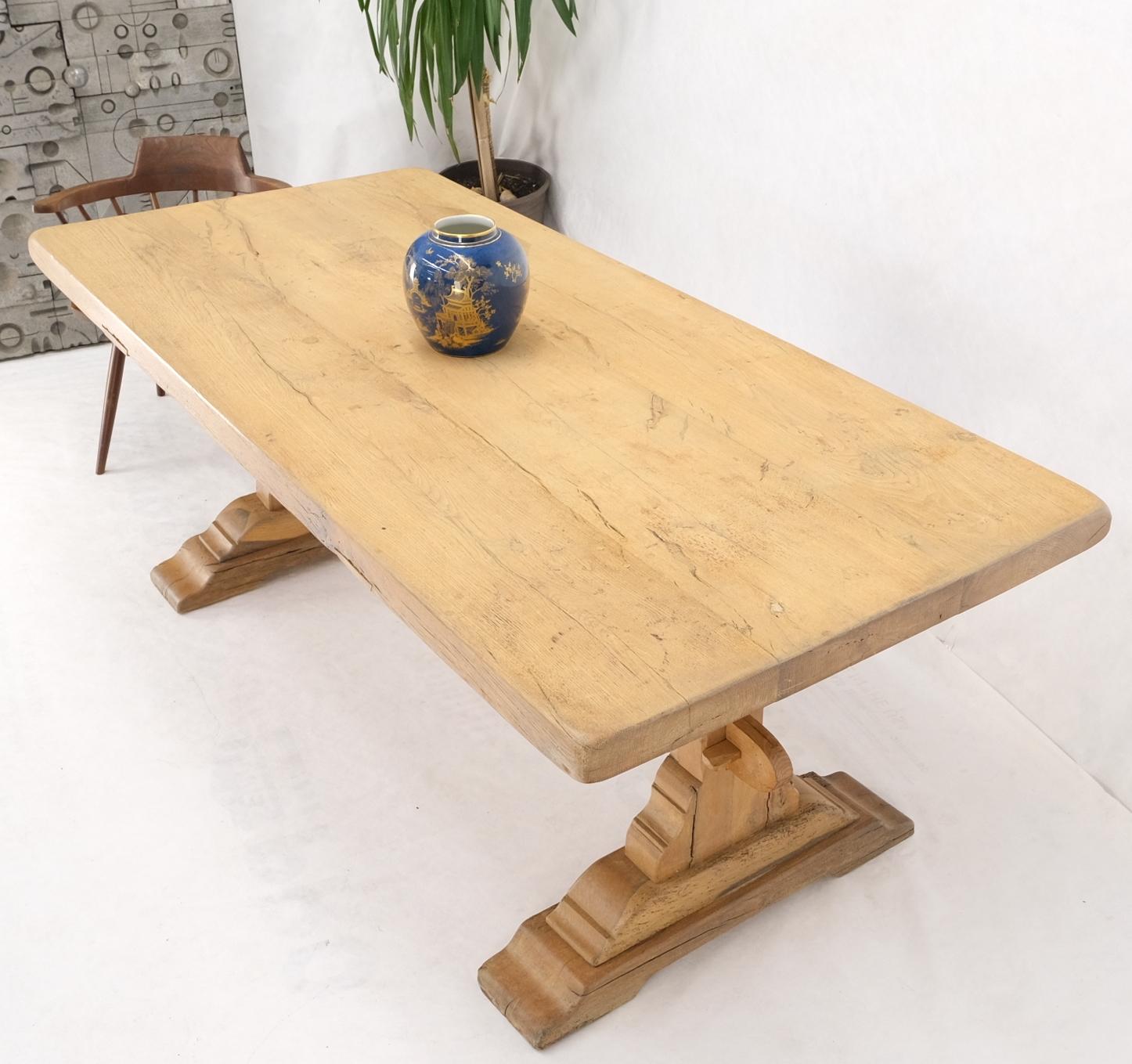 EstablishedLines Large Antique Solid Oak Slab Top Trestle Farm Dining Conference Table