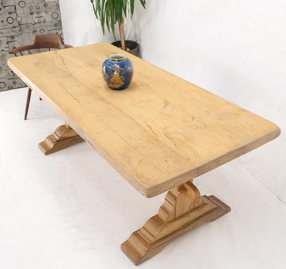 EstablishedLines Large Antique Solid Oak Slab Top Trestle Farm Dining Conference Table