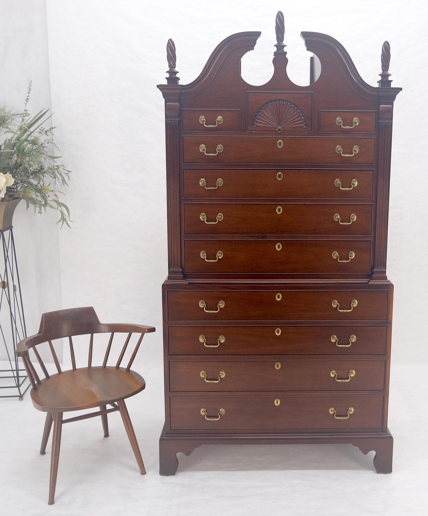 EstablishedLines Mahagony 83" Tall 11 Drawers Finials Highboy Chest Dresser Chippendale MINT