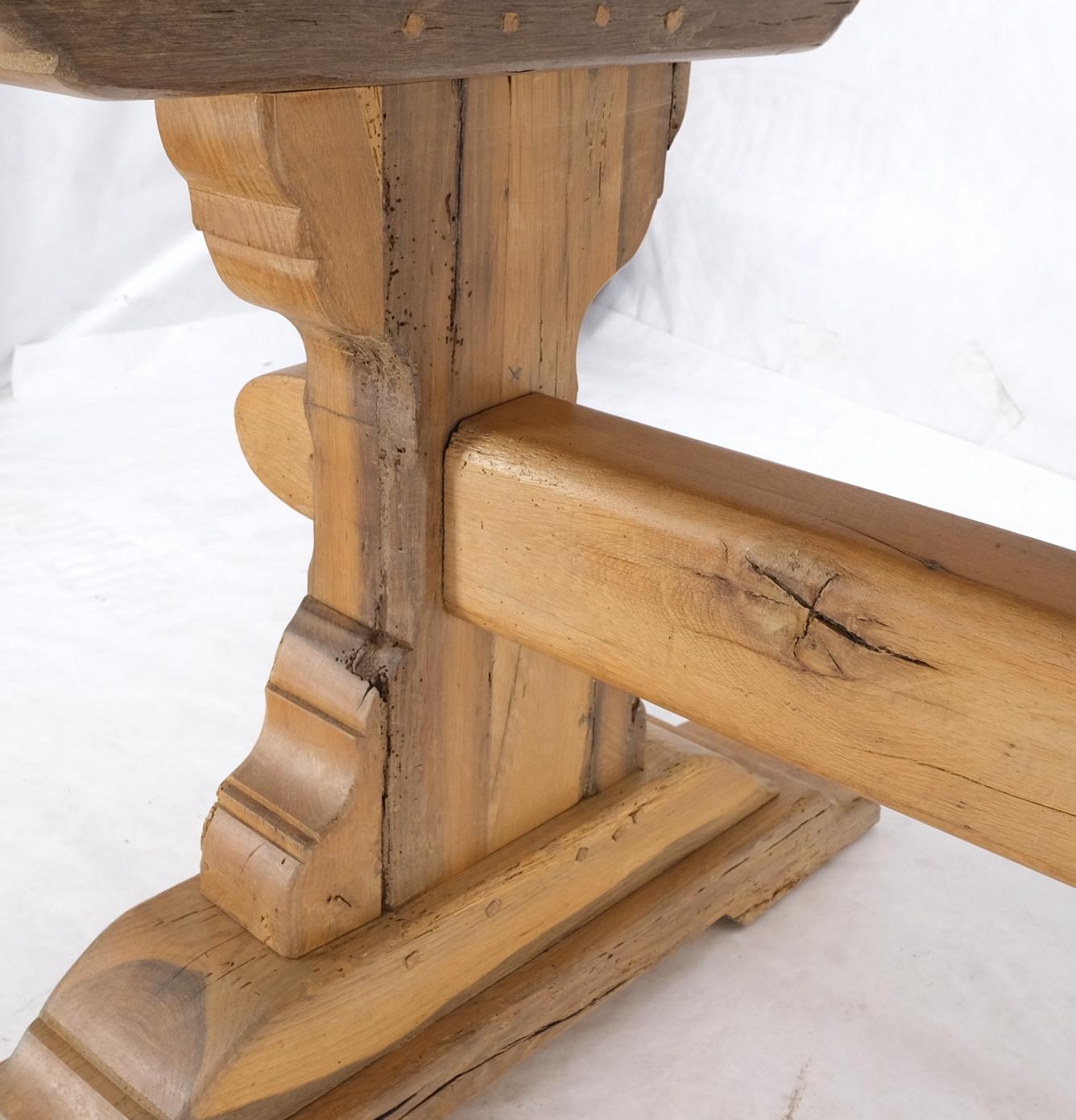 EstablishedLines Large Antique Solid Oak Slab Top Trestle Farm Dining Conference Table