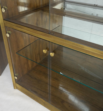 Pair Zebra Wood Brass Glass Showcases Vitrines Shelves Etageres Mastercraft MINT