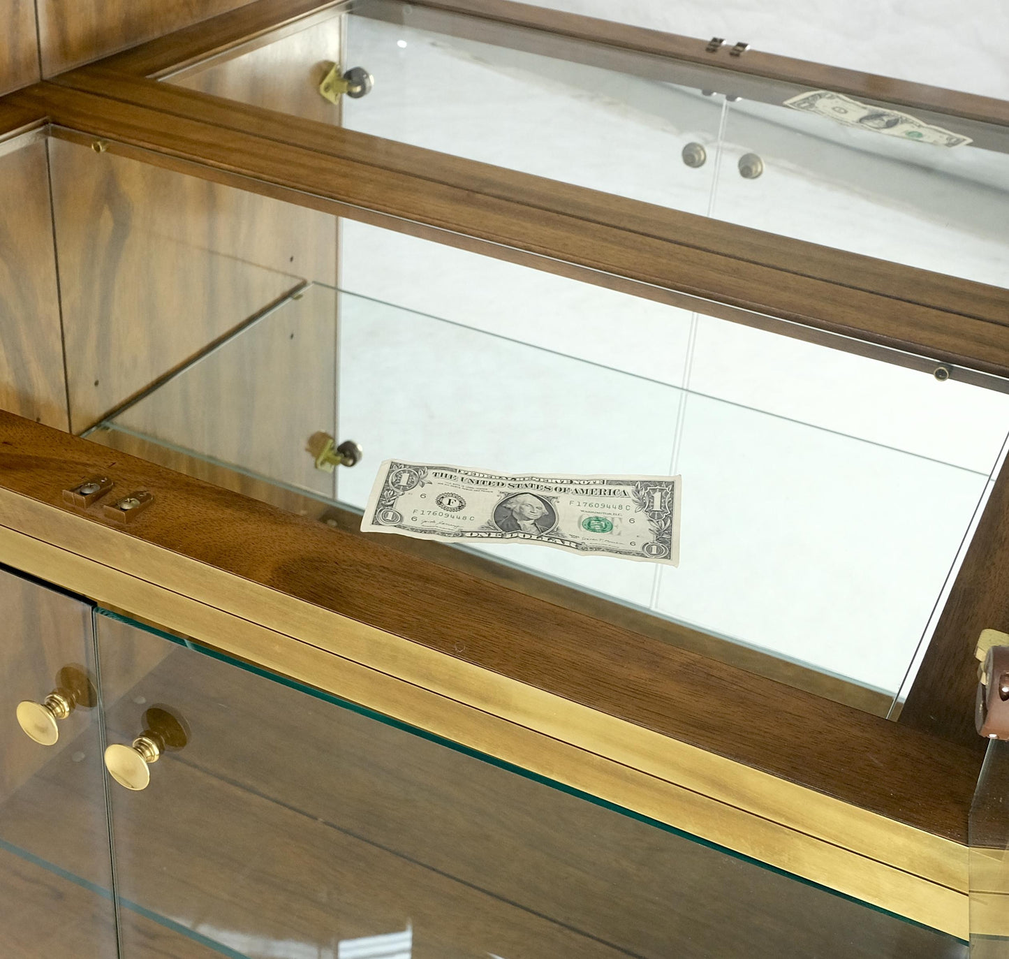 EstablishedLines Pair Zebra Wood Brass Glass Showcases Vitrines Shelves Etageres Mastercraft MINT