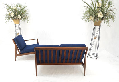 EstablishedLines Danish Mid-Century Modern New Upholstery Walnut Frames Sofa & Chair Set Mint!