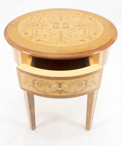 EstablishedLines Round 20" in Diameter Inlayed One Drawer Burl Wood Tapered Legs Stand End Table