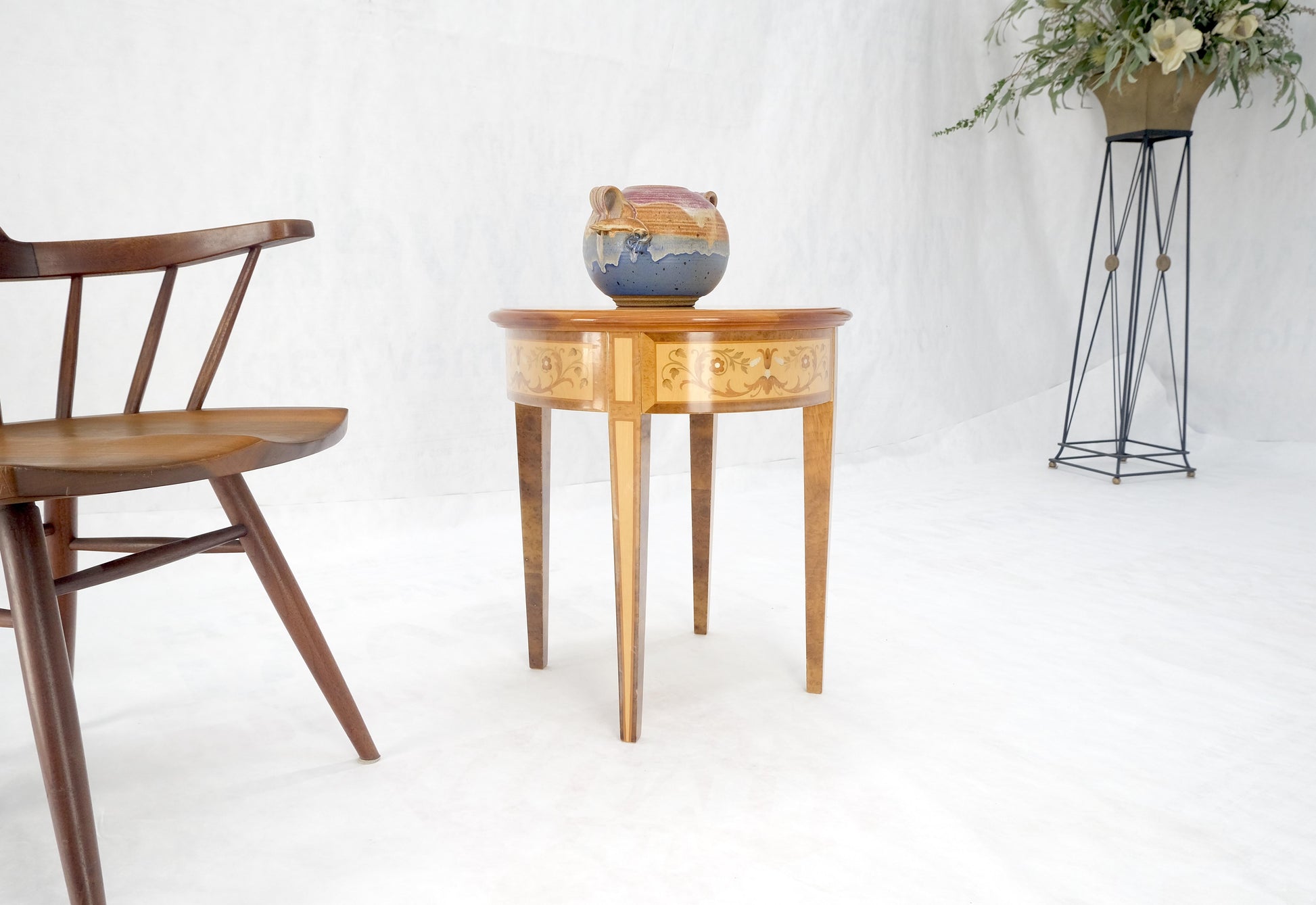 EstablishedLines Round 20" in Diameter Inlayed One Drawer Burl Wood Tapered Legs Stand End Table