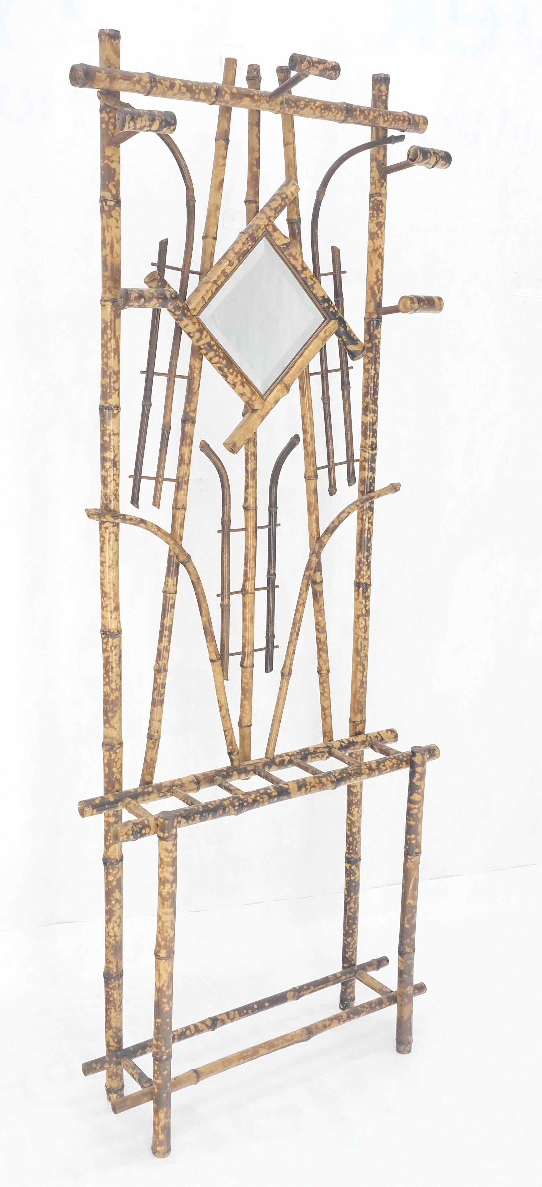 EstablishedLines Burnt Bamboo Decorative Wall Coat Rack Mirror Umbrella Stand MINT!