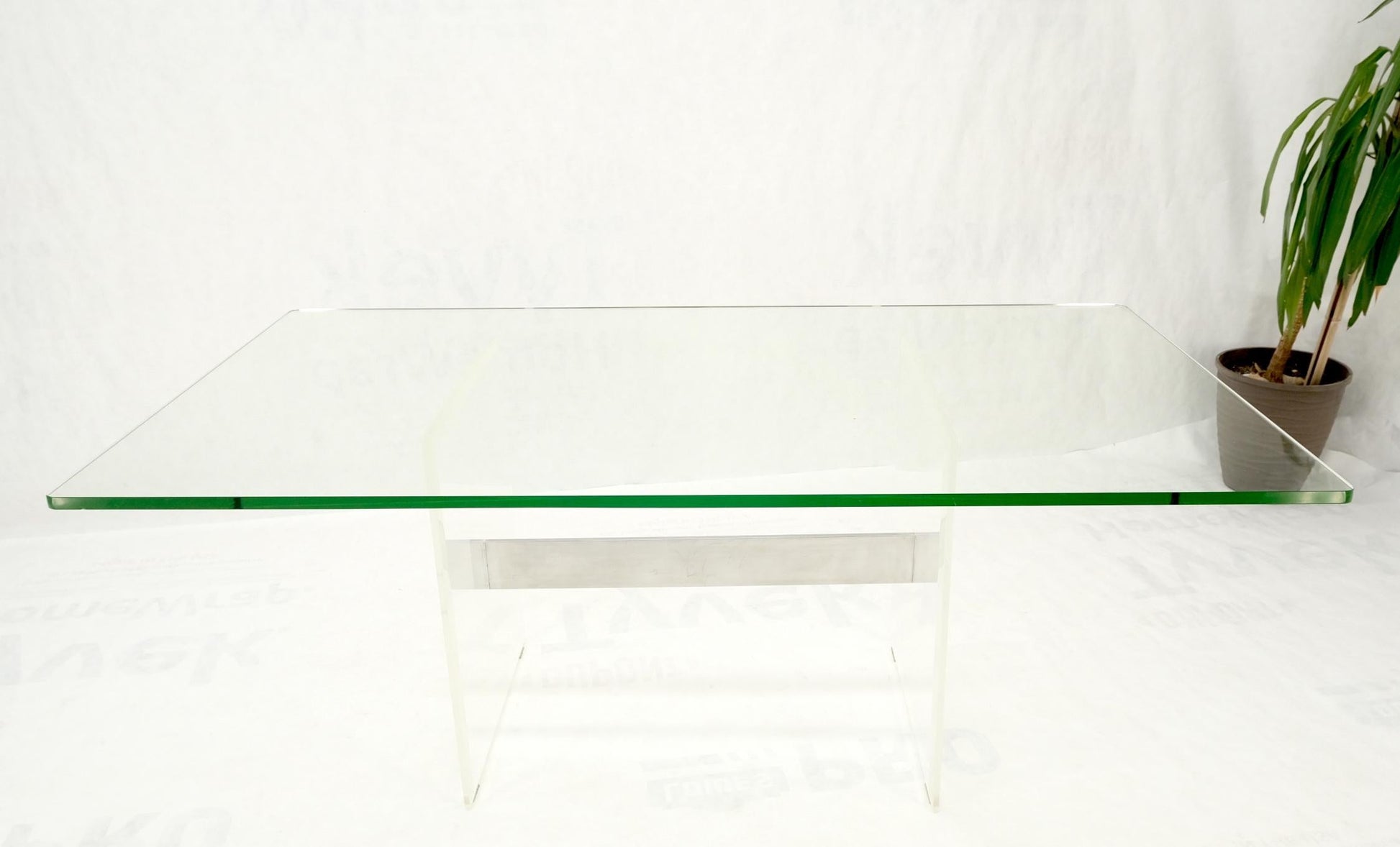 EstablishedLines Lucite & Aluminum Base Rectangle Glass Top Dining Conference Table