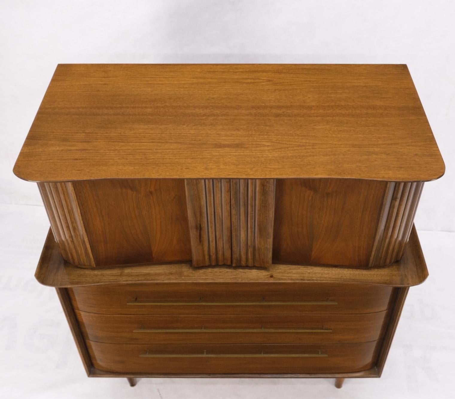 EstablishedLines Light Walnut Bow Front Drawers Long Brass Pull Hardware Gentleman's Chest Mint