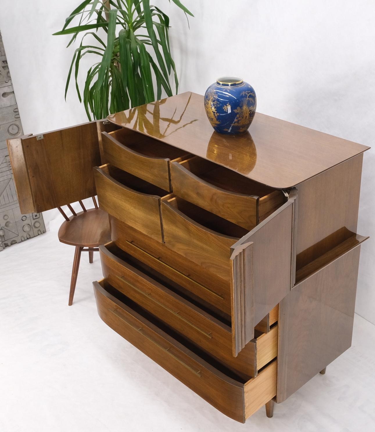 EstablishedLines Light Walnut Bow Front Drawers Long Brass Pull Hardware Gentleman's Chest Mint