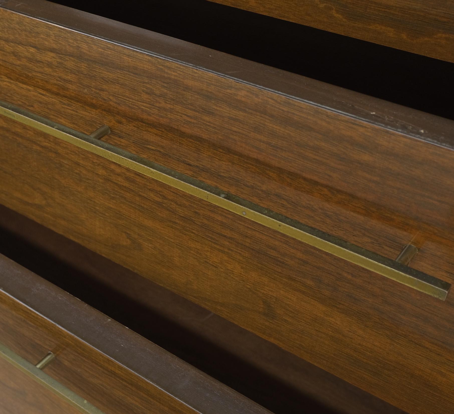 EstablishedLines Light Walnut Bow Front Drawers Long Brass Pull Hardware Gentleman's Chest Mint