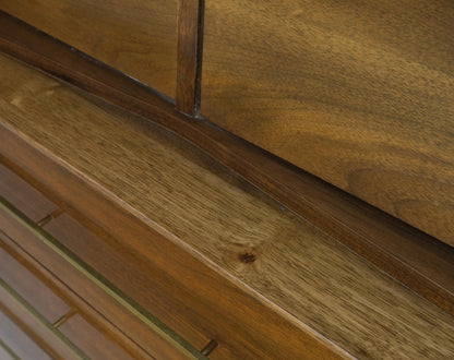 EstablishedLines Light Walnut Bow Front Drawers Long Brass Pull Hardware Gentleman's Chest Mint