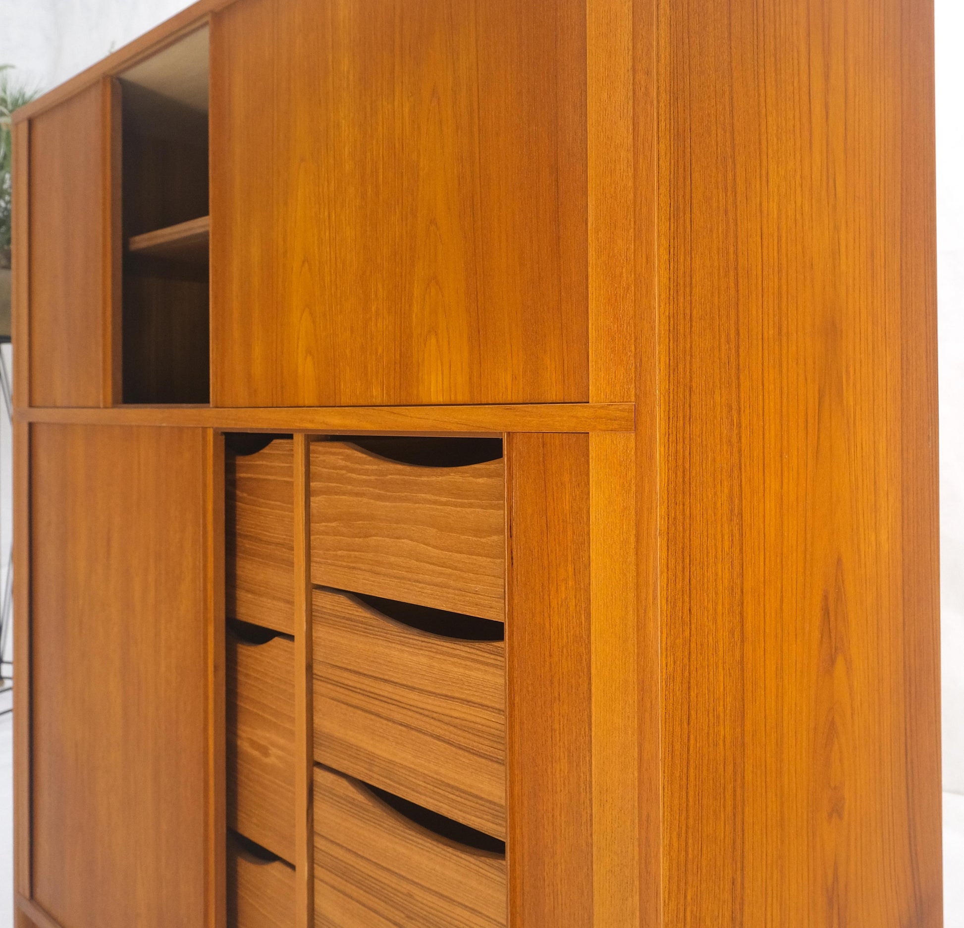 EstablishedLines Danish Teak Tambour Doors 9 Drawers Dresser High Boy Chest Credenza Cabinet MINT
