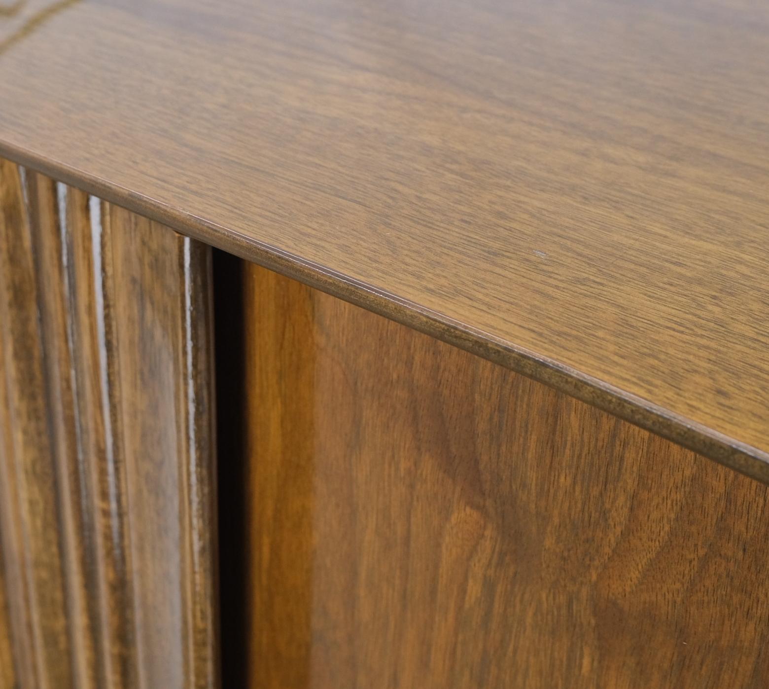 EstablishedLines Light Walnut Bow Front Drawers Long Brass Pull Hardware Gentleman's Chest Mint