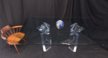 EstablishedLines Magnificent Lucite Pedestals Base Glass Top Dining Conference Table 7' Long