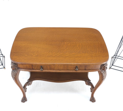 Art Nouveau Style Carved Faces Ball & Claw Feet Rounded Oak Desk Writing Table