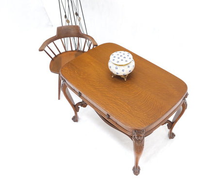 Art Nouveau Style Carved Faces Ball & Claw Feet Rounded Oak Desk Writing Table