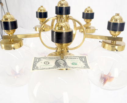 EstablishedLines Mid Century Milk Amber Glass 4 Globe Shades Brass Light Fixture Chandelier MINT