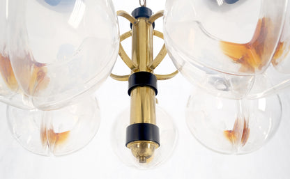 EstablishedLines Mid Century Milk Amber Glass 4 Globe Shades Brass Light Fixture Chandelier MINT