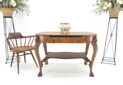 Art Nouveau Style Carved Faces Ball & Claw Feet Rounded Oak Desk Writing Table