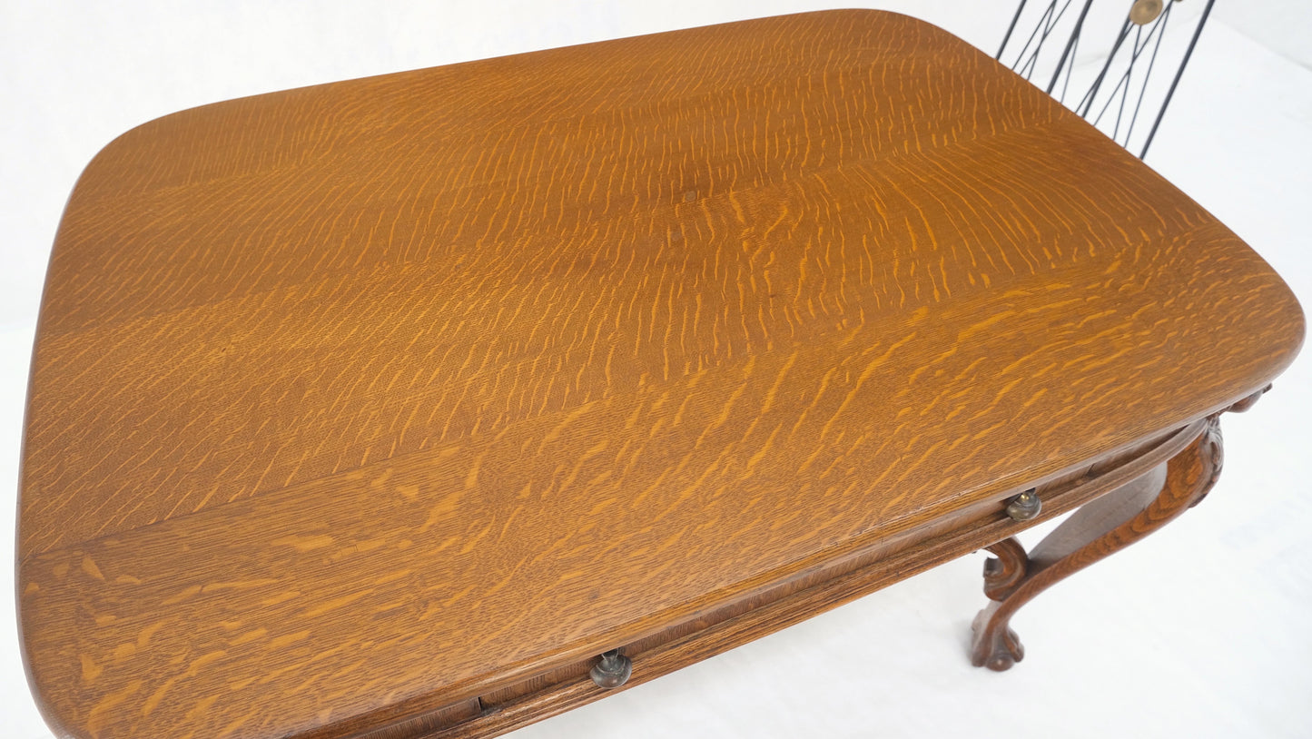 Art Nouveau Style Carved Faces Ball & Claw Feet Rounded Oak Desk Writing Table