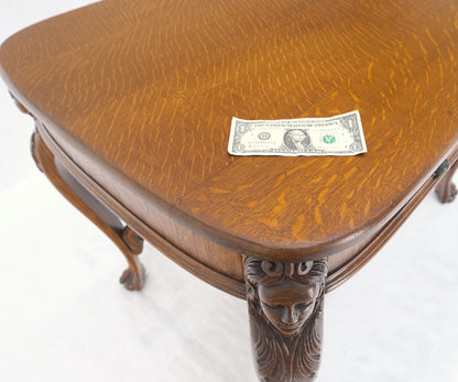 Art Nouveau Style Carved Faces Ball & Claw Feet Rounded Oak Desk Writing Table