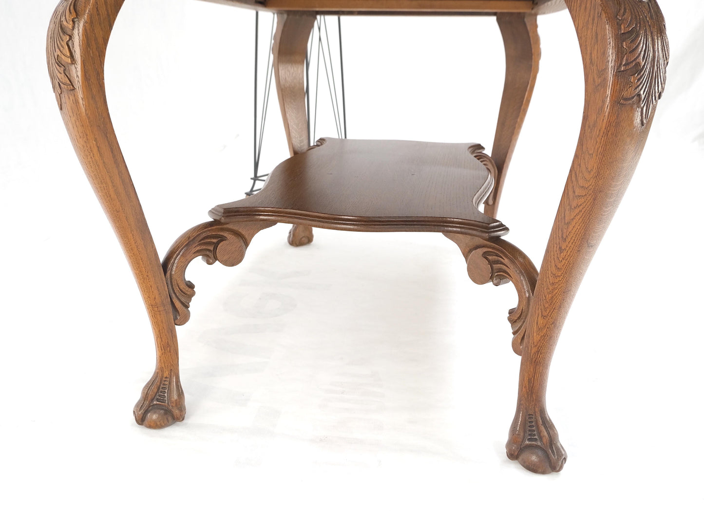 Art Nouveau Style Carved Faces Ball & Claw Feet Rounded Oak Desk Writing Table