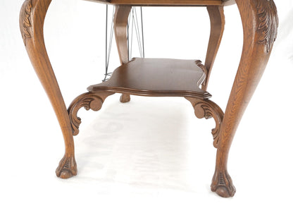 Art Nouveau Style Carved Faces Ball & Claw Feet Rounded Oak Desk Writing Table