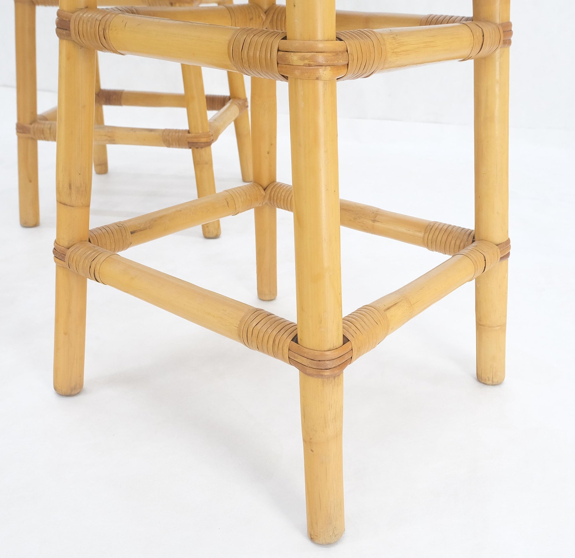 EstablishedLines Set of 3 Black Vinyl Upholstery Bamboo Bar Stools Mid Century Modern MINT