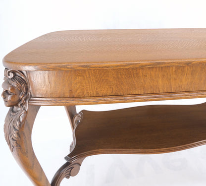 Art Nouveau Style Carved Faces Ball & Claw Feet Rounded Oak Desk Writing Table