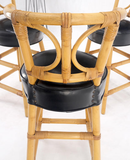 EstablishedLines Set of 3 Black Vinyl Upholstery Bamboo Bar Stools Mid Century Modern MINT