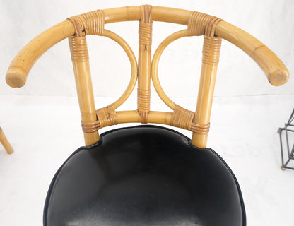 EstablishedLines Set of 3 Black Vinyl Upholstery Bamboo Bar Stools Mid Century Modern MINT