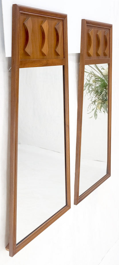 EstablishedLines Pair of Mid Century Modern Walnut Pyramid Shape Walnut Wall Mirrors MINT!