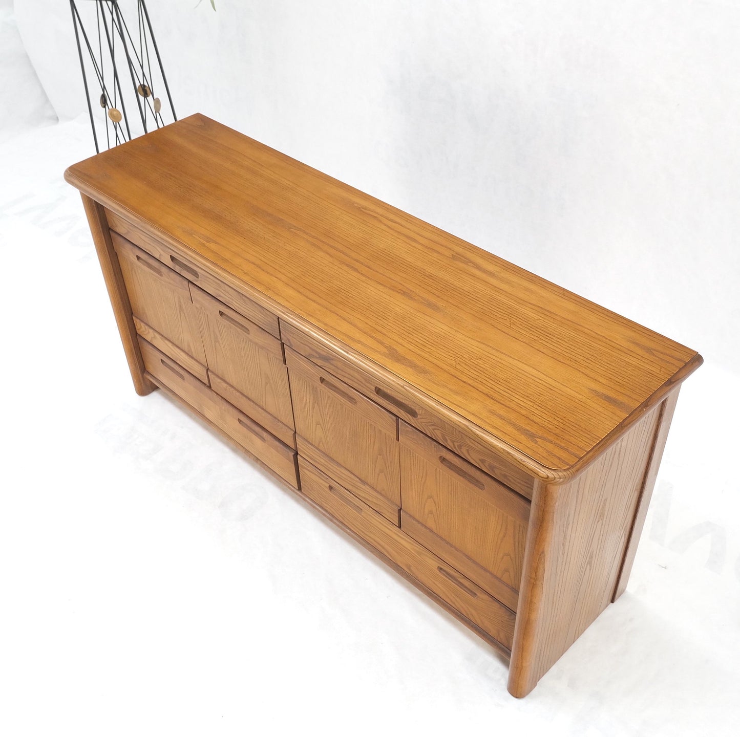 EstablishedLines Solid Oak Mid-Century Modern Credenza Server Two Door Compartments Cabinet Mint!