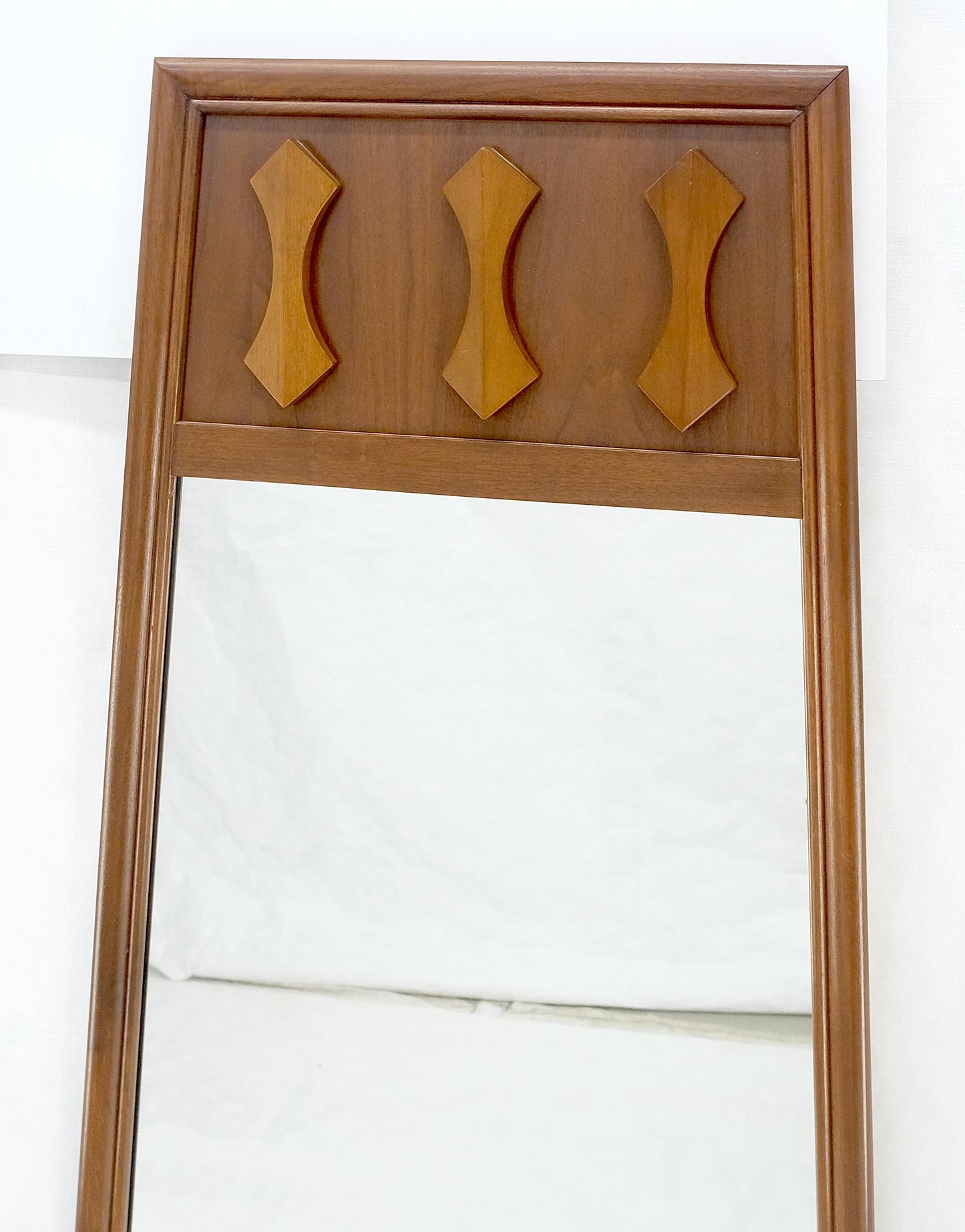 EstablishedLines Pair of Mid Century Modern Walnut Pyramid Shape Walnut Wall Mirrors MINT!