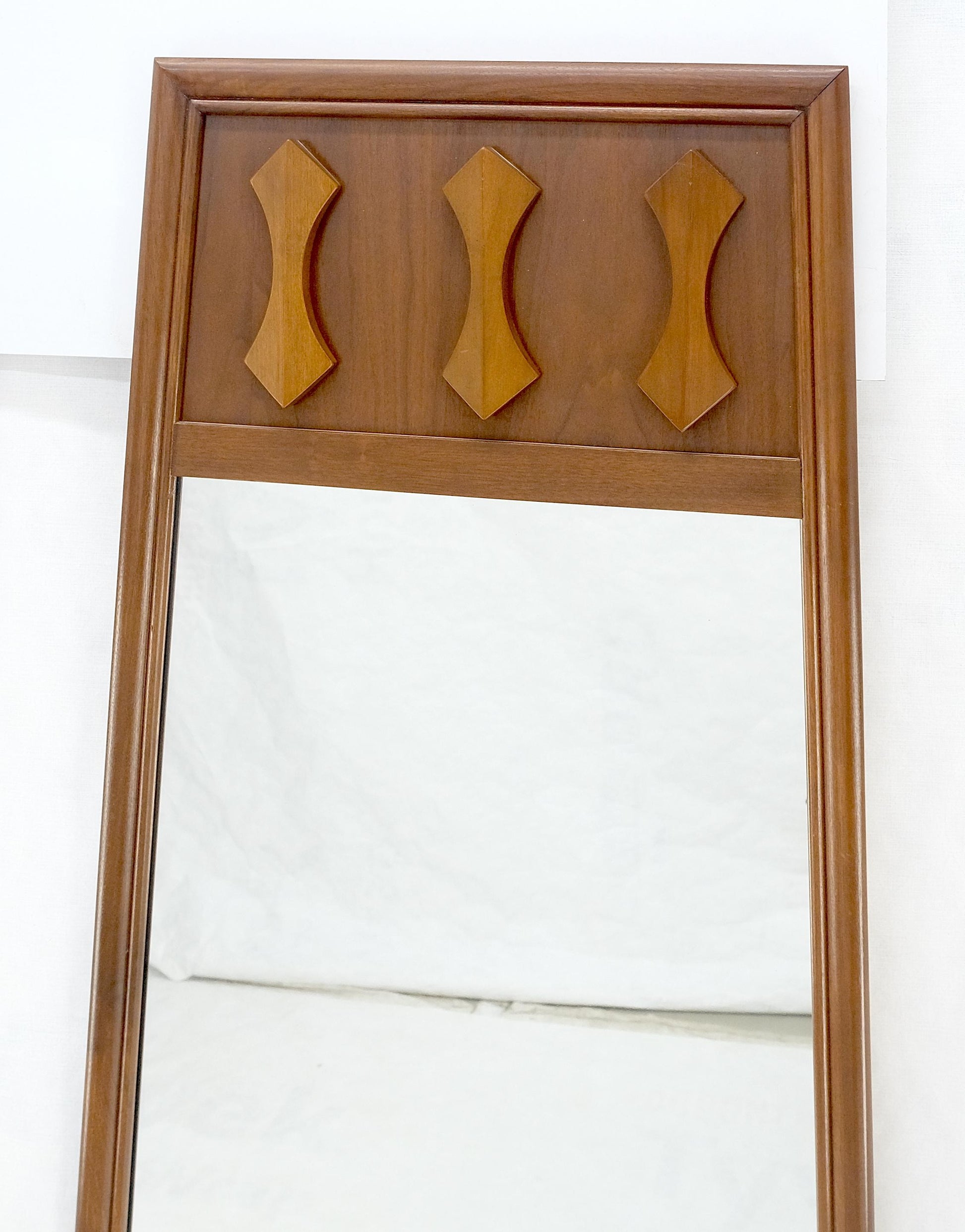 EstablishedLines Pair of Mid Century Modern Walnut Pyramid Shape Walnut Wall Mirrors MINT!