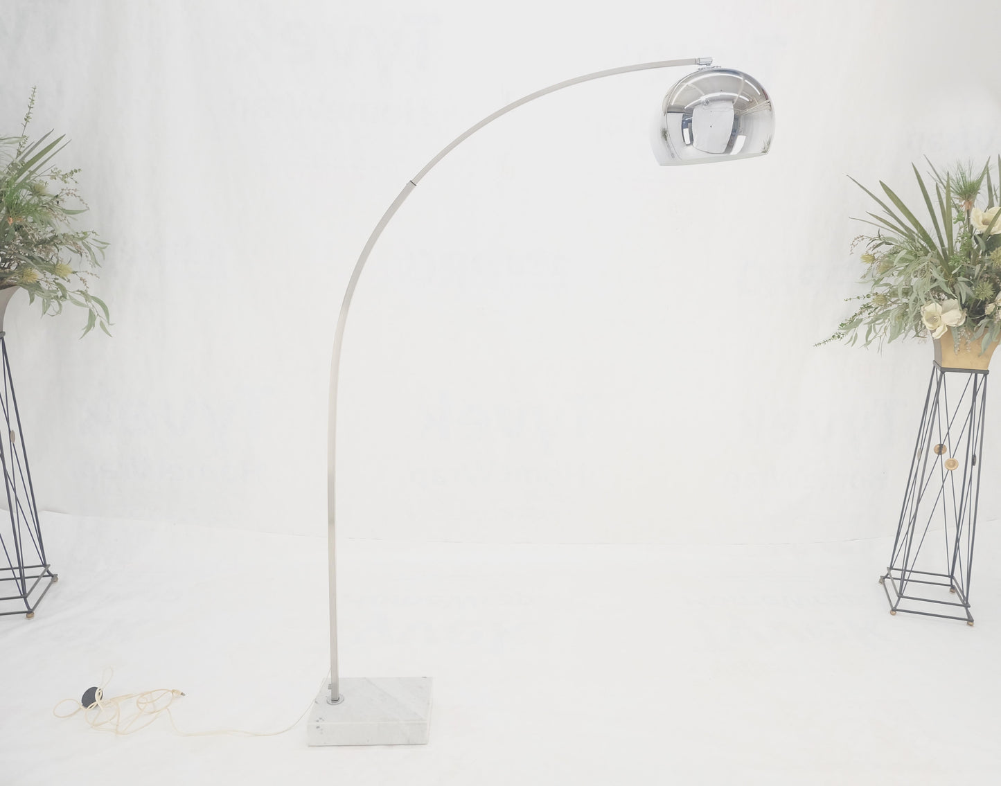 EstablishedLines Crome Globe Marble Base Italian Mid Century Modern Adjustable Arco Floor Lamp