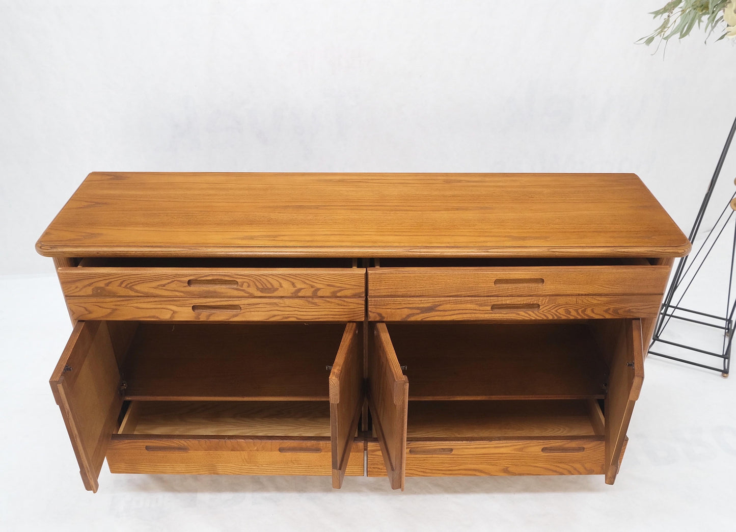EstablishedLines Solid Oak Mid-Century Modern Credenza Server Two Door Compartments Cabinet Mint!