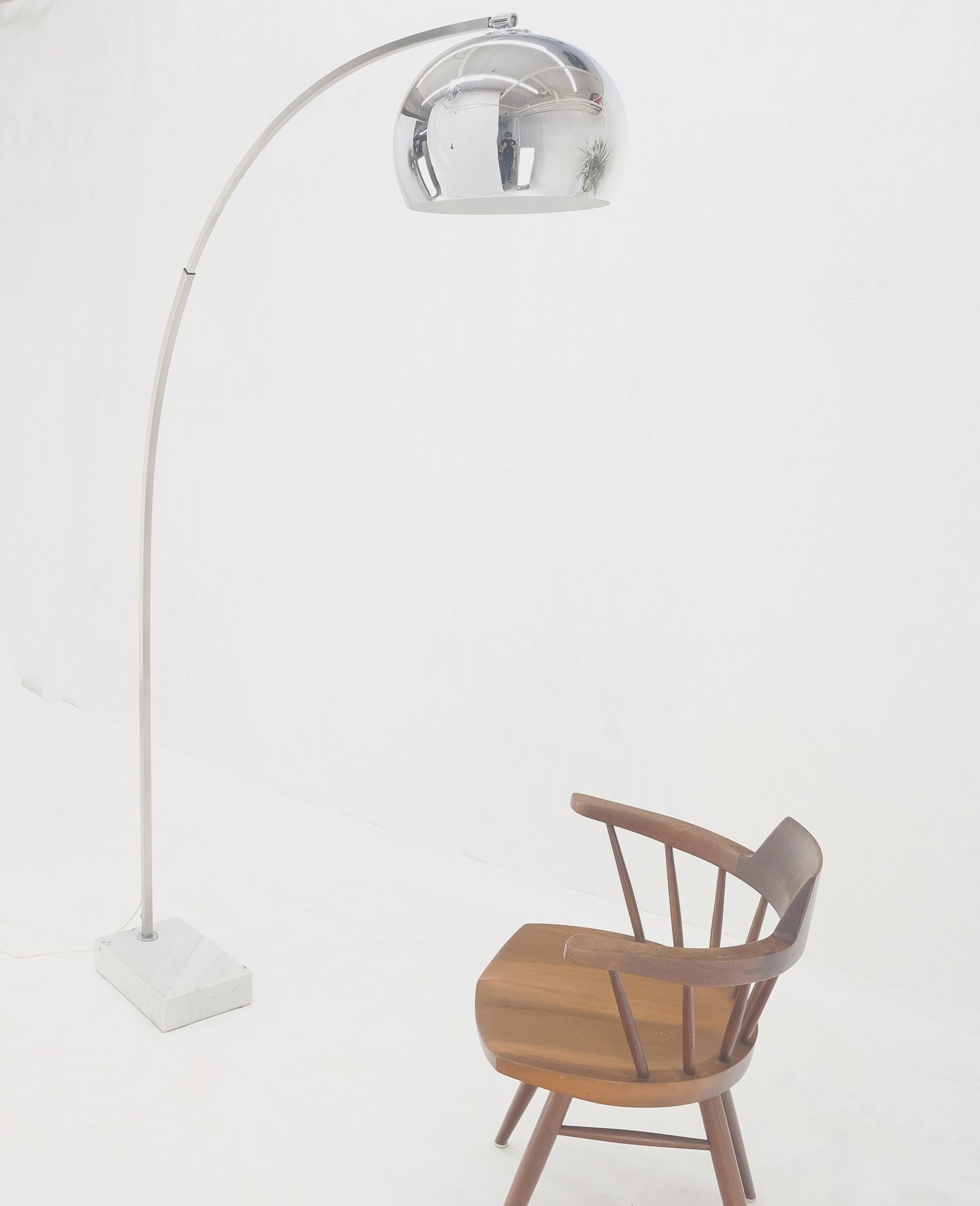 EstablishedLines Crome Globe Marble Base Italian Mid Century Modern Adjustable Arco Floor Lamp