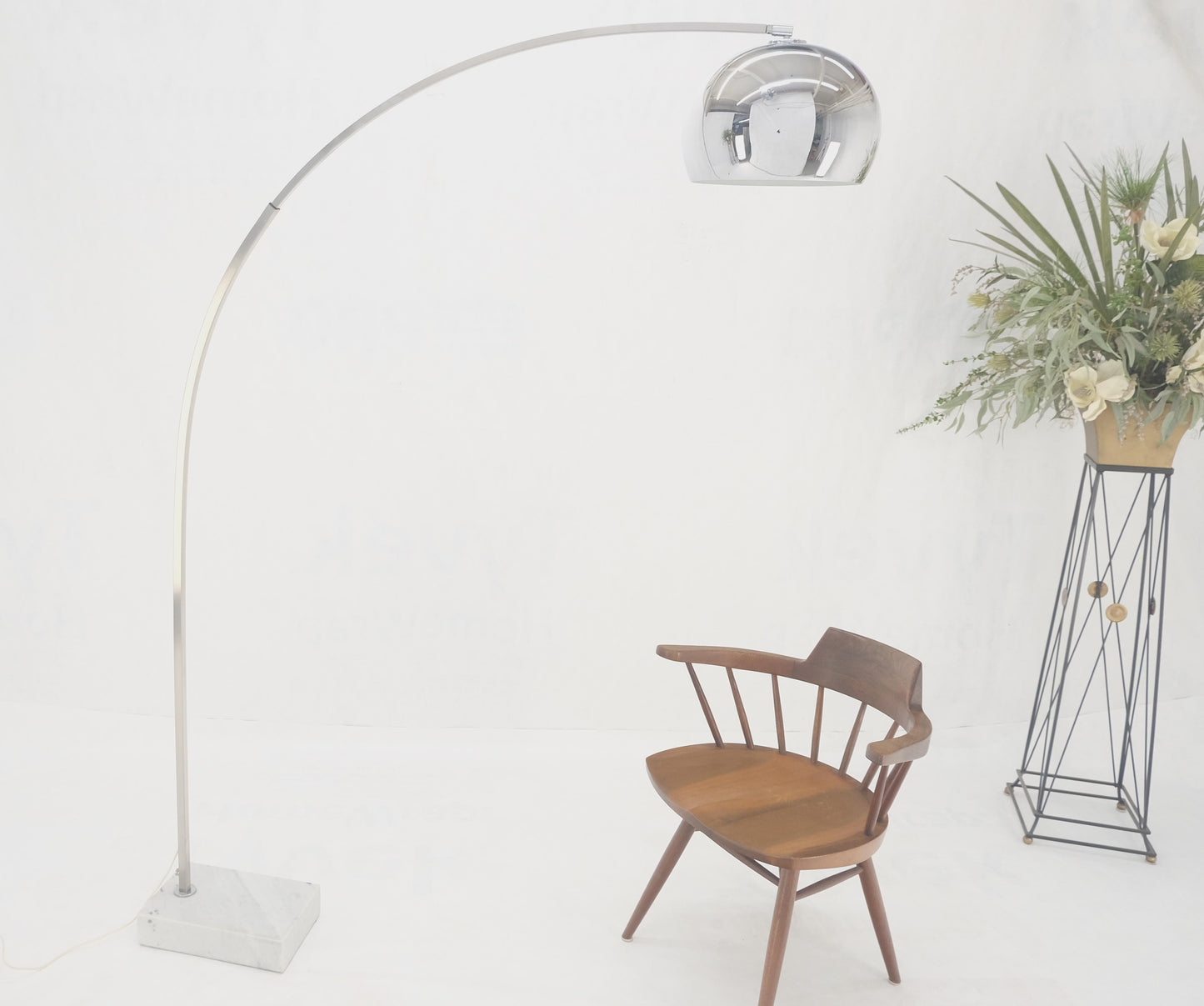 EstablishedLines Crome Globe Marble Base Italian Mid Century Modern Adjustable Arco Floor Lamp