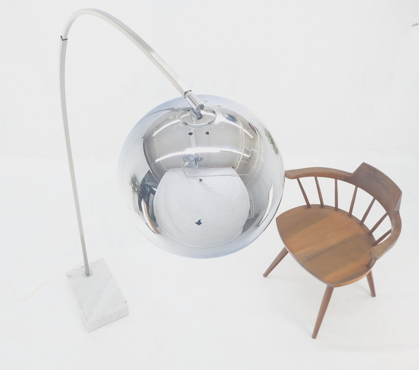 EstablishedLines Crome Globe Marble Base Italian Mid Century Modern Adjustable Arco Floor Lamp