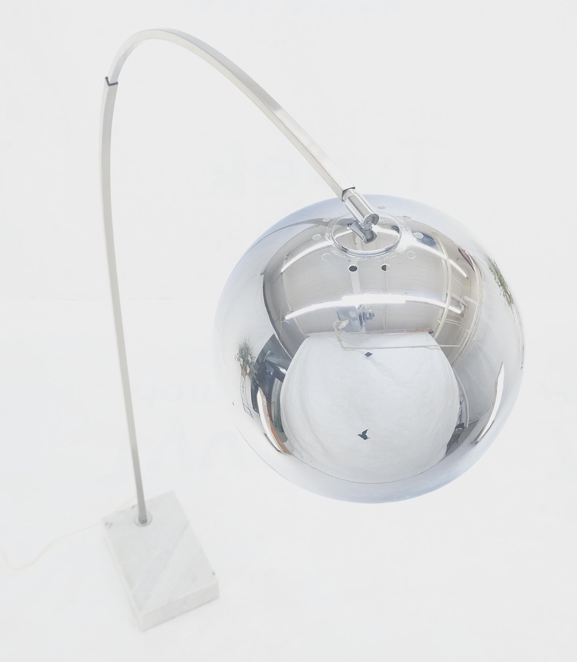 EstablishedLines Crome Globe Marble Base Italian Mid Century Modern Adjustable Arco Floor Lamp