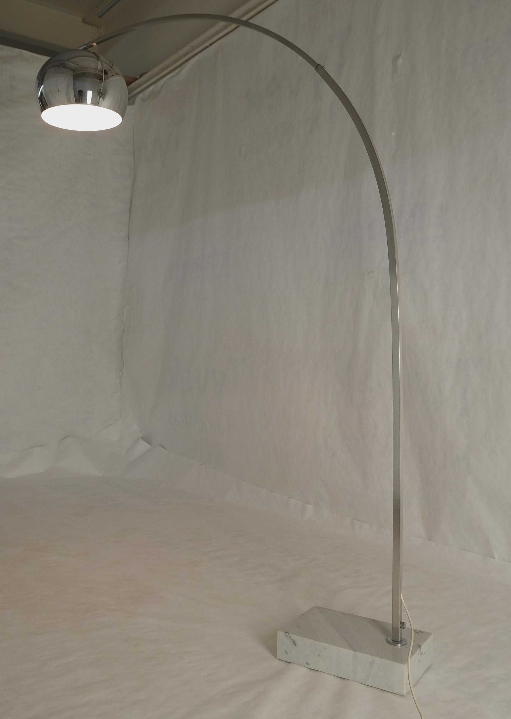 EstablishedLines Crome Globe Marble Base Italian Mid Century Modern Adjustable Arco Floor Lamp