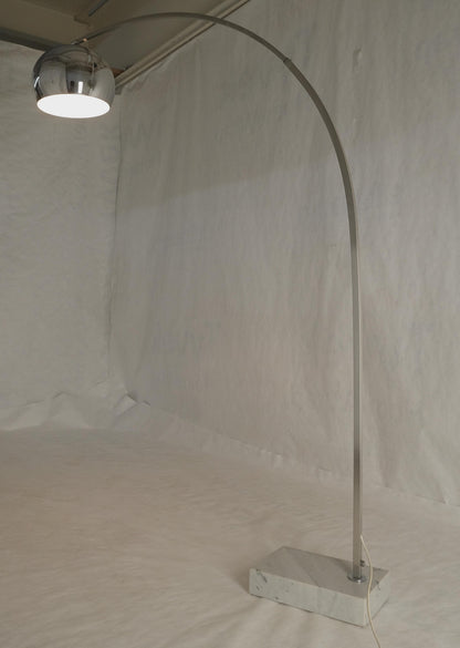 EstablishedLines Crome Globe Marble Base Italian Mid Century Modern Adjustable Arco Floor Lamp