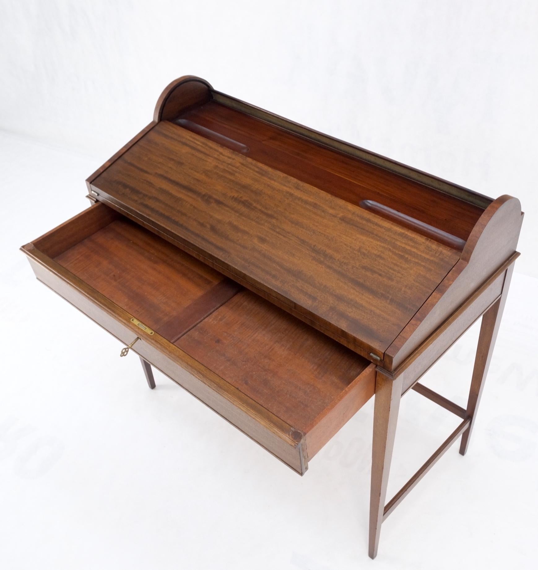 EstablishedLines Petit Roll Top Mahogany Mechanical Desk Writing Table Tapered Legs Mid Century