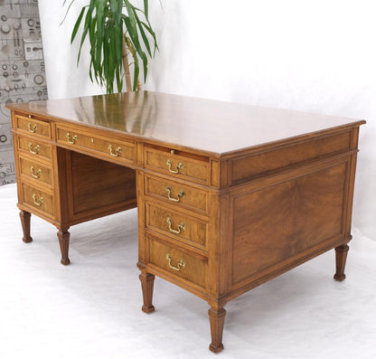 EstablishedLines Large Deep Walnut 9 Drawers Partners Style Antique Desk Brass Pulls Table Mint